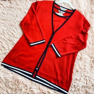 Misook Tank and Cardigan Set Red White Navy Blue Vintage